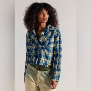 NWT FREE PEOPLE WE THE FREE GEORGIA PLAID EMBROIDERED BUTTON DOWN